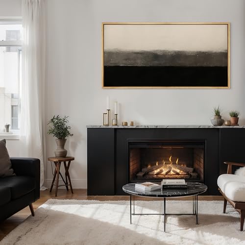 Extra Larg Framed Canvas Print Wall Art Minimalist Black and Beige Abstract Neutral Tones Modern Illustrations Decorative Colorful for Bedroom