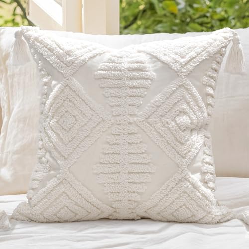 Boho Throw Pillow Covers 20x20 Tufted Tassels for Sofa Off