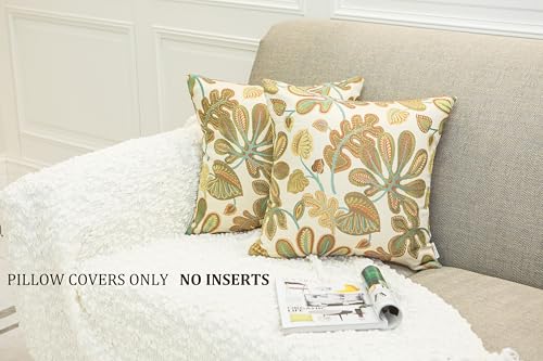 Set of 2 Jacquard Tropical Leaf Pattern Throw Pillow Covers Decorative Pillowcase 22X22 Inches (2 Count)