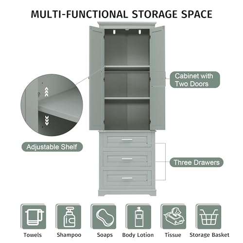70“ Tall Storage Cabinet Pantry Cupboard with Doors and Drawers for Home Kitchen
