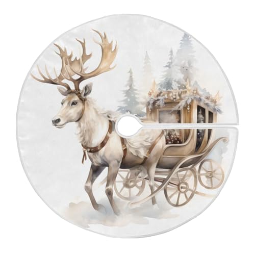 36 Inch White Christmas Elk Tree Skirt for New Year Party Decorations and Xmas Tree Mat