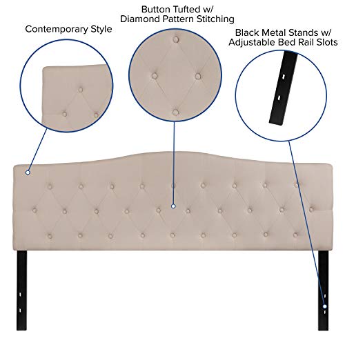 Cambridge Button Tufted and Diamond Stitched Upholstered King Size Headboard in Beige Fabric