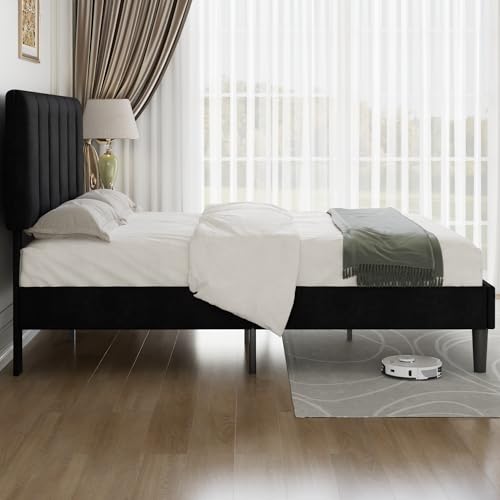 Queen Size Bed Frame with Upholstered Headboard