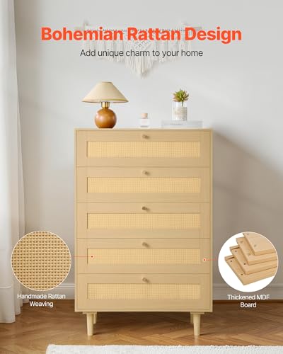 5 Drawer Rattan Dresser