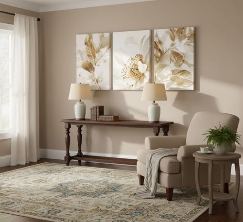 3 Pcs Modern White Gold Floral Leaves Canvas Wall Art 16x24in (3 Count)