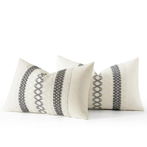 Set of 2 Gray Boho Decorative Lumbar Pillow Covers 12x20 Inch (2 Count)
