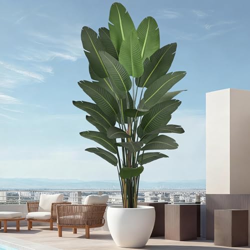 Artificial Bird of Paradise Tree 9FT 25 Thick Matte Texture Leaves Tall Large Fake Faux Tropical Traveler's Palm Banana Leaf Plant 108 Inch Black Pot for Indoor Home Office Poolside Decor