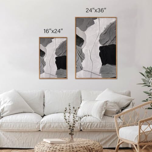 Large Black and White Abstract Framed Canvas Wall Art Set