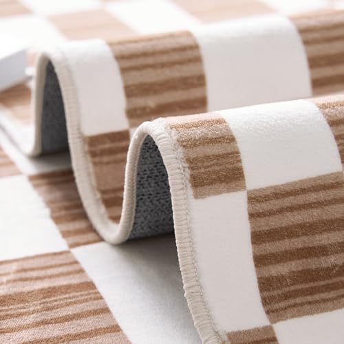 2x5 Runner Rug Modern Checkered Geometric Lattice Hallway Rug Brown (10 Sq Ft)