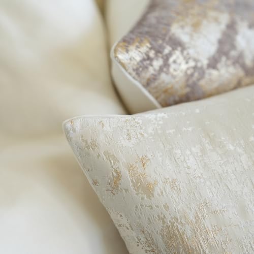 Cream Champagne Metallic Jacquard Throw Pillow Cover 18x18 Velvet Back Modern Glam Sofa Decor