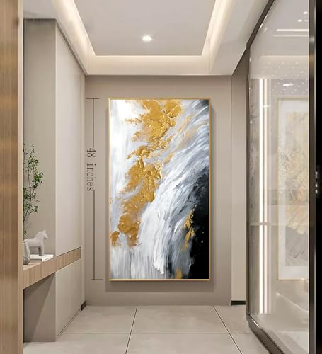 Hand Painted Gold Abstract Oil Painting on Canvas for Entrance