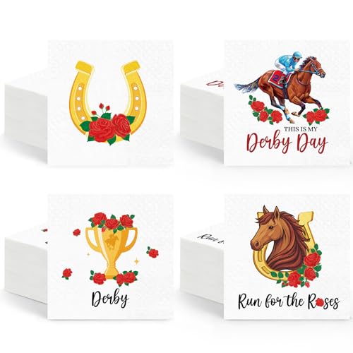 140 Pcs Derby Horse Cocktail Napkins Horse Racing Party Napkins This Is Derby Day Guest Paper 6.5 x 6.5 Inches Roses Party Beverage Paper Disposable for Jockey Birthday Supplies Decoration (140 Count)
