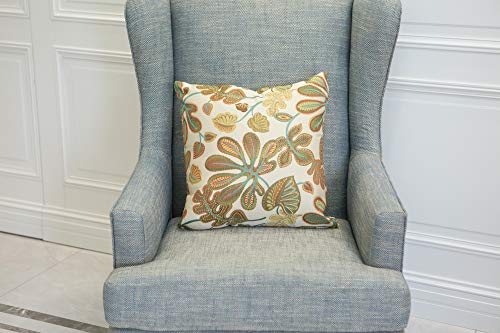 Set of 2 Jacquard Tropical Leaf Pattern Throw Pillow Covers Decorative Pillowcase 20X20 Inches (2 Count)