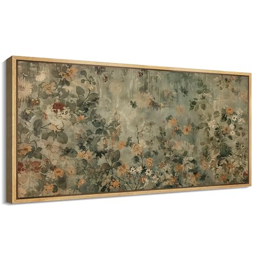 Extra Large Framed Canvas Print Wall Art Minimalist Ink Branches Illustrations Antique Retro Fine Art Illustrations Decorative Colorful for Bedroom
