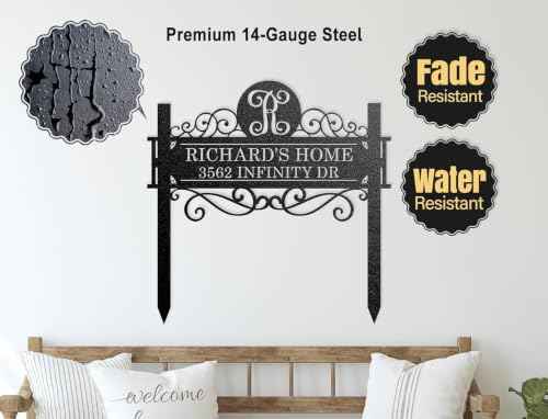 Custom Metal Split Letter Family Name Sign with Stake