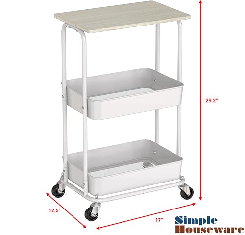 2 Tier Rolling Utility Cart Wood Top