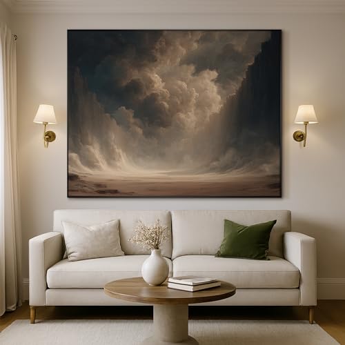 46"x60" Extra Large Framed Wall Art Dramatic Canyon Storm Cloudscape Illustration for Home Living Room Bedroom Decor