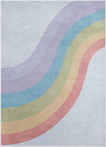 Kids Rugs Rainbow 7'7" x 9'10" Multi Color Modern Flat