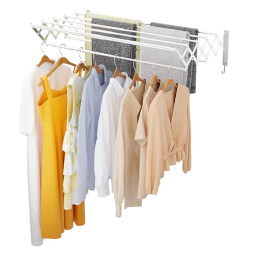 Clothes Drying Rack Wall Mounted with Hooks