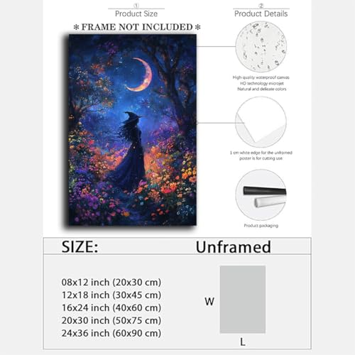 Vintage Halloween Witch Decor Mystic Gothic Wall Art Poster