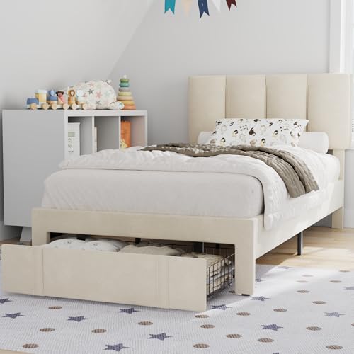 Twin Bed Frame with Storage Drawer