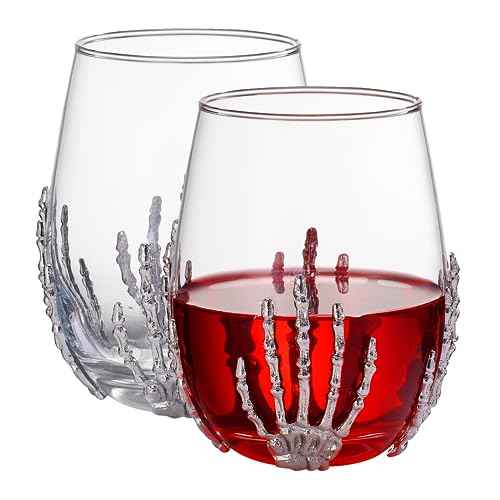 Skeleton Hand Stemless Wine Glasses Set Of 2 17oz Spooky Halloween Tumblers (2 Count)
