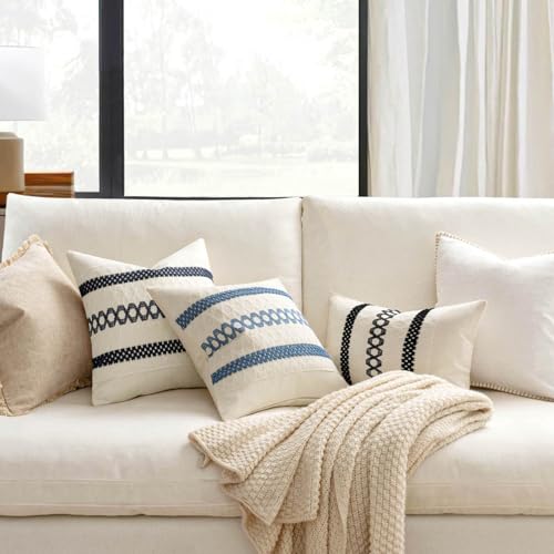 Set of 2 Coastal Blue Boho Decorative Pillow Covers 18x18 Inch (2 Count)