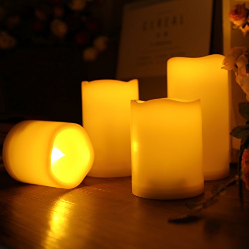 Outdoor Battery Operated Flameless LED Pillar Candles with Auto Timer 4 PCS