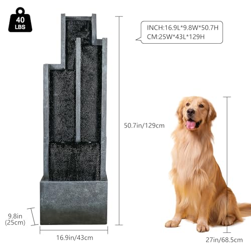 50.7" Tall Outdoor Water Fountain with LED Lights and Pump