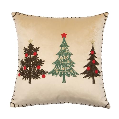 Christmas Tree Pillow Covers 18x18 Inch Gold Embroidered Tree Throw Pillows for Holiday Decorations