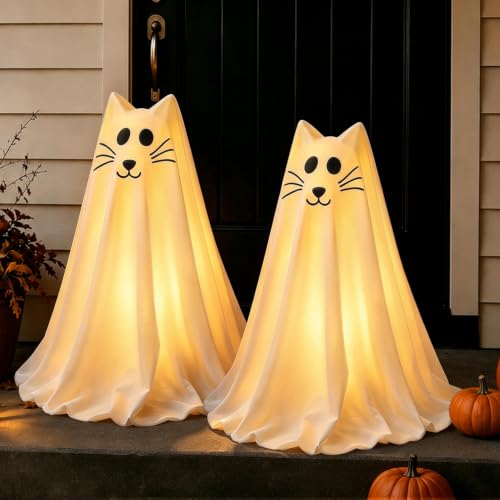 2 Packs Spooky Ghost Halloween Cat Decor Indoor for Birthday Party (2 Packs Ghost Cat)