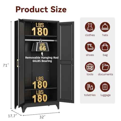 71" Tall Wardrobe Closet with Mirror and Doors