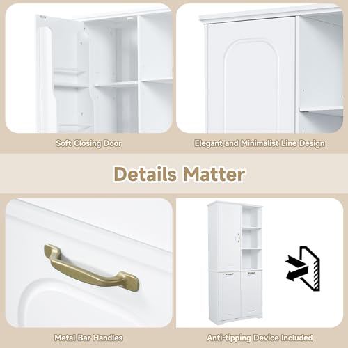 68" Tall Bathroom Storage Cabinet with One Door Shelf and Two Laundry Hampers for Home Display Organizer