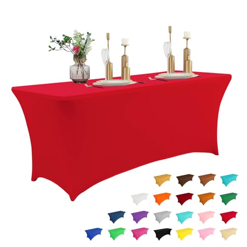 4FT Table Cloth for Rectangular Spandex Red Table Cover