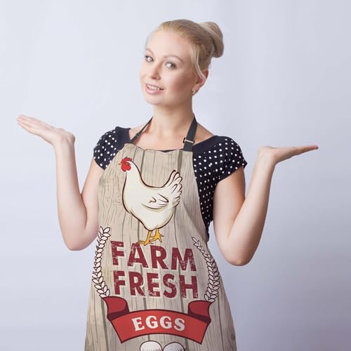 Chef Apron for Women Retro Fresh Eggs Kitchen Aprons for Men for Kitchen Cooking Restaurant BBQ Painting Crafting 27”