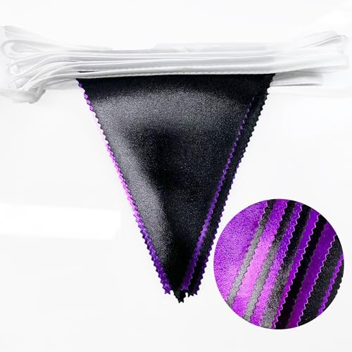 Purple and Black Party Decorations Metallic Fabric Triangle Pennant Banner Flag Bunting Garland for Graduations Birthday Retirement Wedding Baby Shower Bachelorette Halloween Outdoor Party Supplies (36 Count)