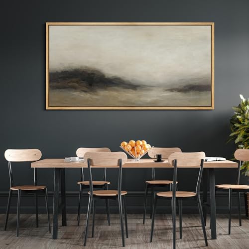 Extra Larg Framed Canvas Print Wall Art Foggy Mountain Horizon Landscape Neutral Tones Abstract Illustrations Decorative Colorful for Bedroom