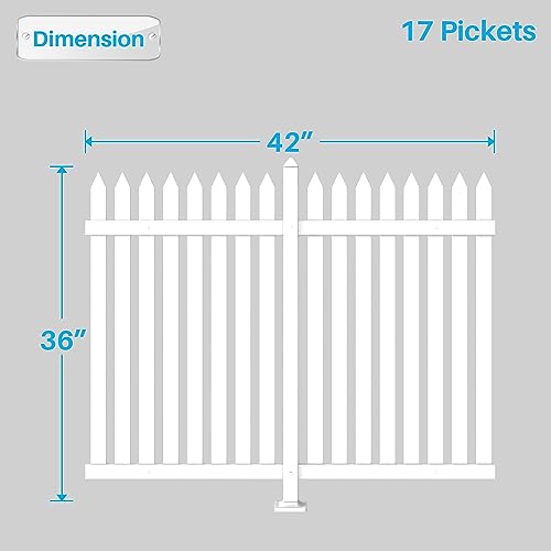 2 Sets White Vinyl Picket Fence Panels 36" H x 84" W PVC Garden Fences Plastic Decorative for Yard Porch Deck Pool Dog Temporary Fencing