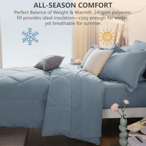 Queen Comforter Set with Sheets Dusty Blue