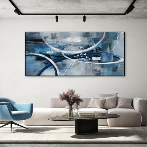 Blue Grey Intertwined Abstract Canvas Wall Art for Living Room 86x39 Inches