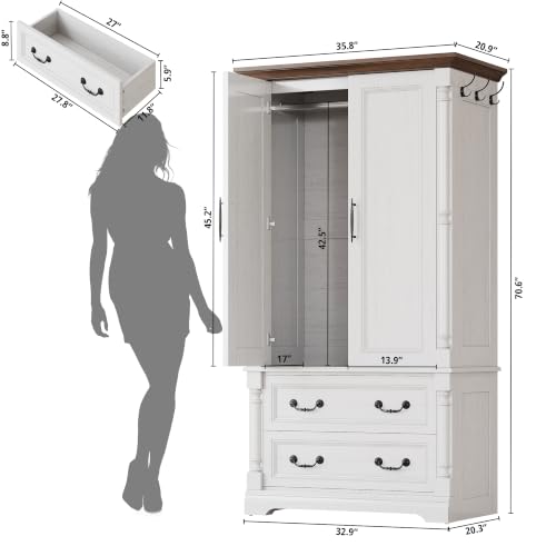 Armoire Wardrobe Closet 70" with 2 Drawers for Bedroom