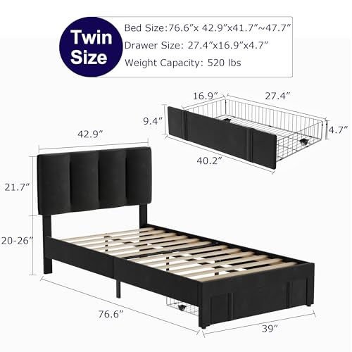 Twin Size Bed Frame with Storage Drawer