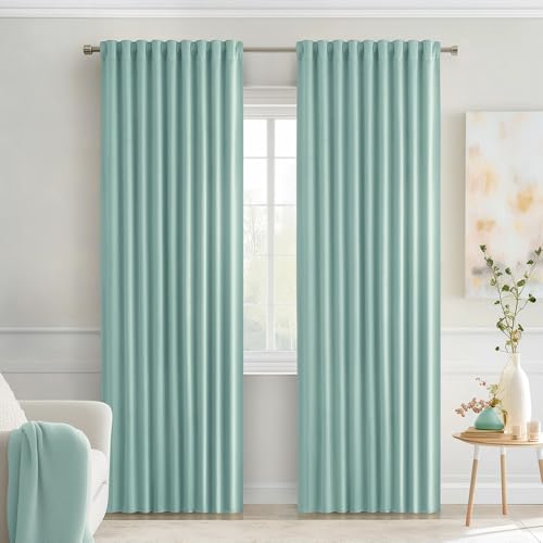 Aqua Back Tab Blackout Curtains 52x90 Inch Long 2 Panels Set (2 Count)