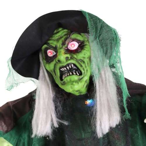 Talking Forest Witch Halloween Animatronic with Movement and Lights for Battery Operated Scary Indoor or Covered Outdoor Halloween Decorations (6FT Standing Witch)