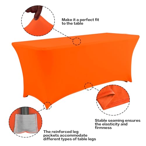2 Pack 4FT Table Cloth for Rectangular Spandex Orange Table Cover (2 Count)