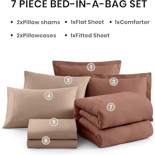 California King Comforter Set 7 Pieces Terracotta Bed in a Bag
