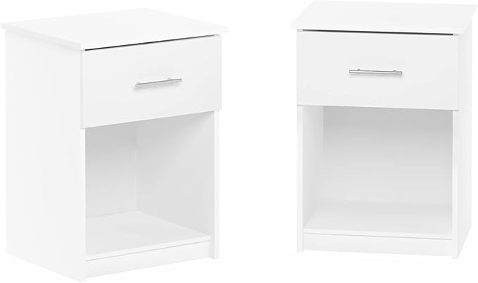 Furinno Tidur Nightstand, 2-Pack, Solid White