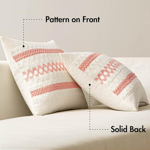 Set of 2 Coral Red Boho Decorative Pillow Covers 20x20 Inch (2 Count)