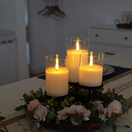 White Glass Flameless LED Candles Battery Operated with Remote Timer (3 Count)
