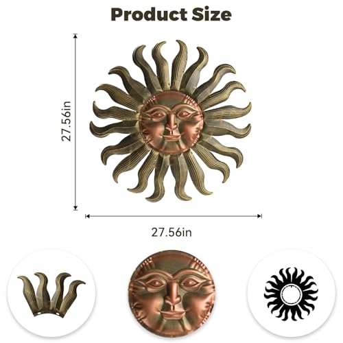 28" Sun Metal Wall Art Outdoor Decor